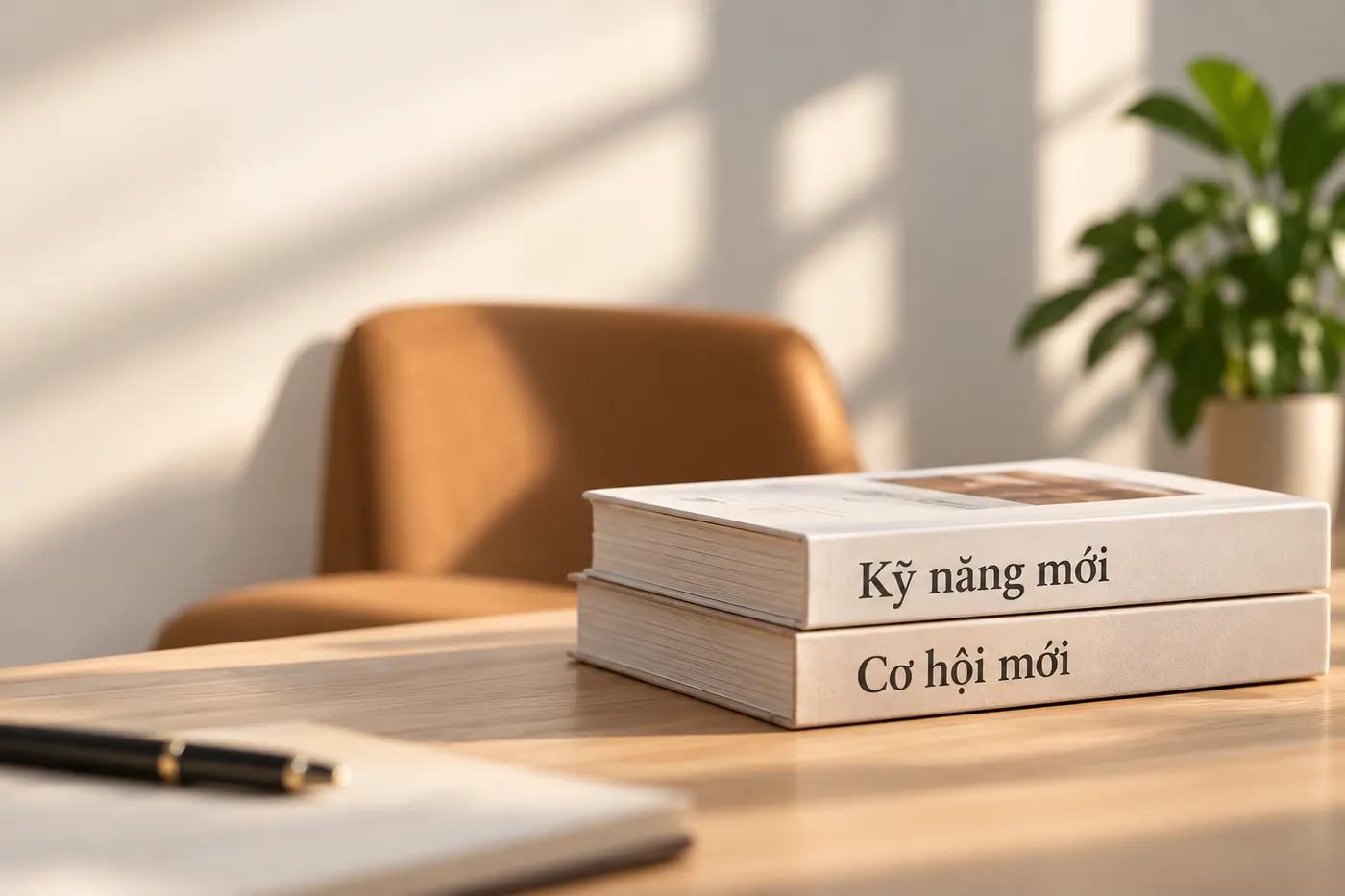 Sách “Kỹ năng mới — Cơ hội mới” trên bàn làm việc